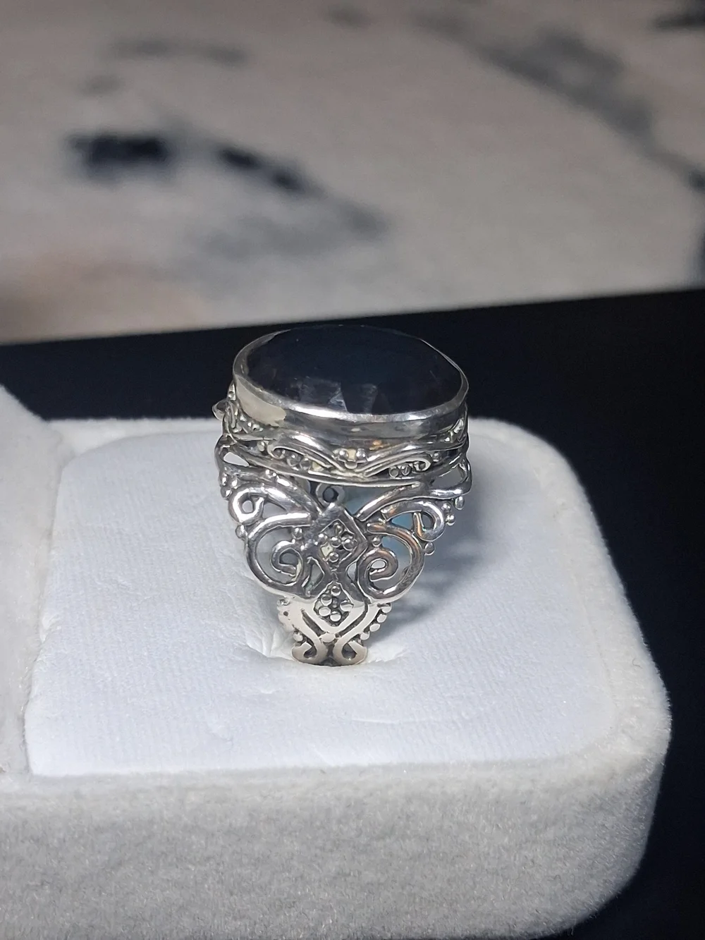 Capri Blue Quartz Bali Legacy Sterling Silver Ring Vintage Vibe Whimsigoth Sz 9